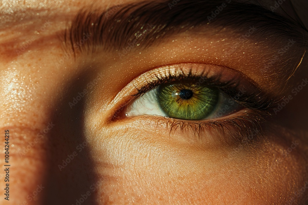 A close-up image showcasing the beautiful green eyes of a woman with natural makeup. Ideal for beauty, skincare, generative ai A close-up image showcasing the beautiful green eyes of a woman with natural makeup. Ideal for beauty, skincare, generative ai