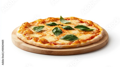 Freshly Baked Margherita Pizza with Basil Leaves