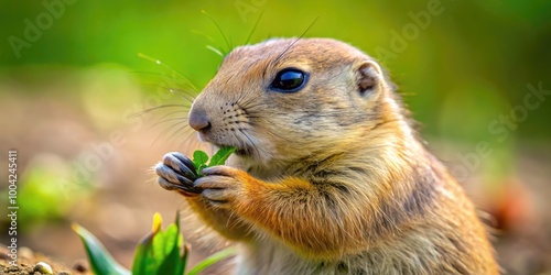 Closeup of a baby prairie dog munching on food while perched on a dirt mound in 4K UHD video