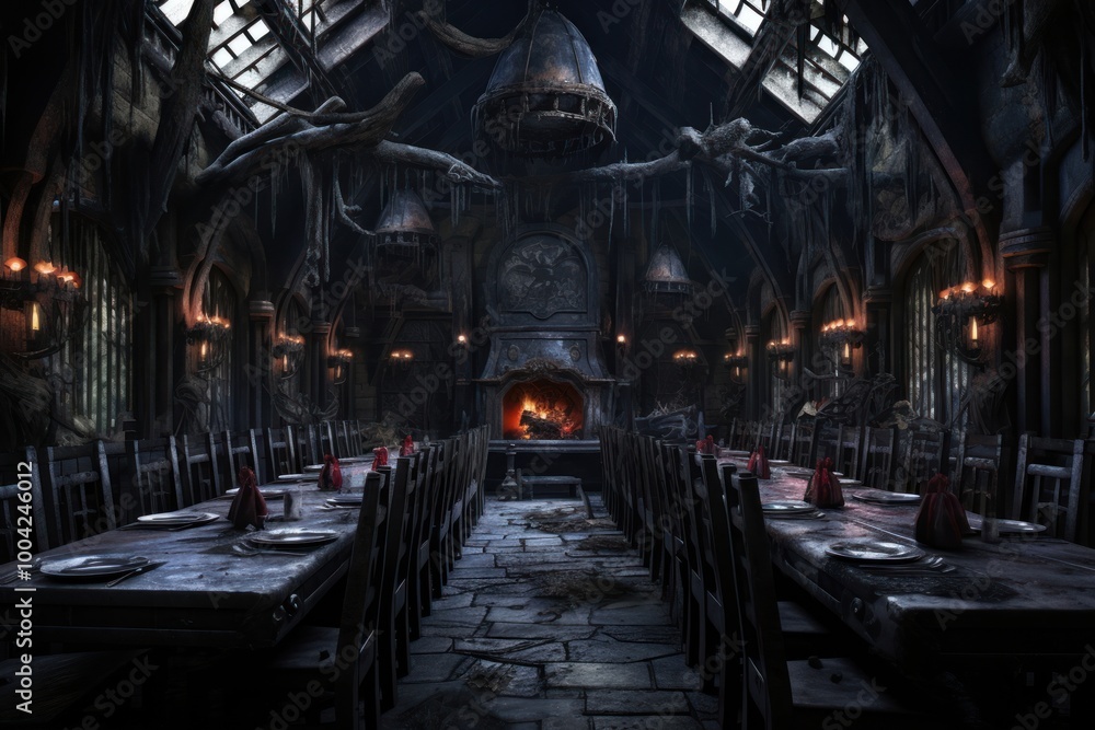 Magic world Cursed dining hall architecture building. Magic world Cursed dining hall architecture building.