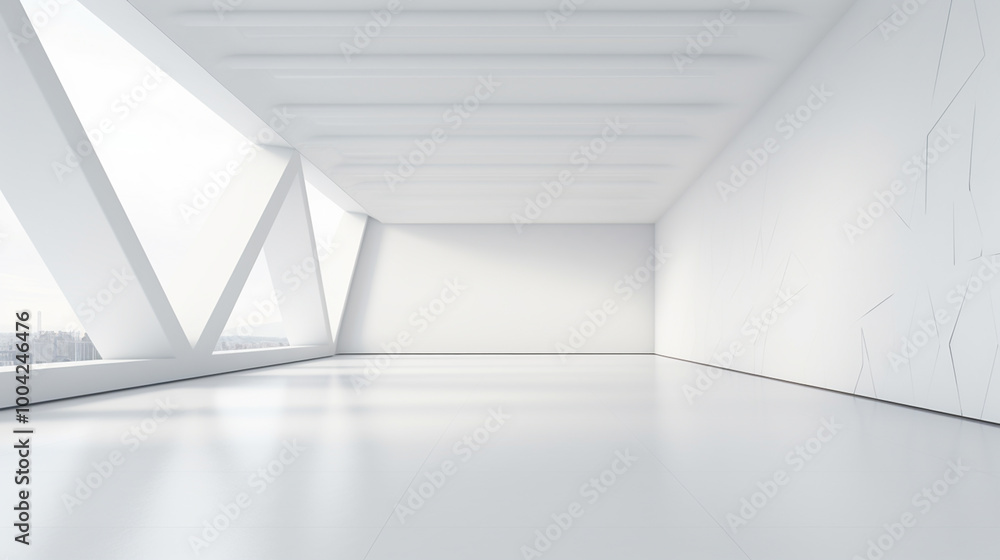 Obraz premium Bright and Minimalist Architectural Interior with Clean White Walls Geometric Patterns and Abundant Natural Lighting