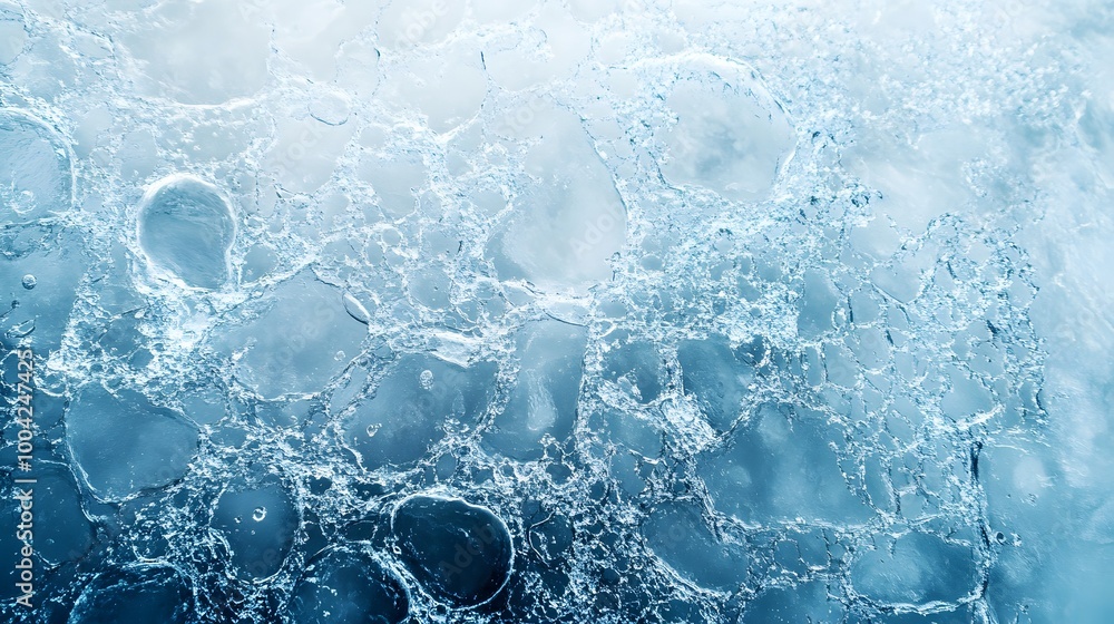 Abstract ice background. Blue background with cracks on the ice surface