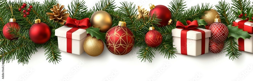 Decorations of trees and baubles isolated on white Decorations of trees and baubles isolated on white