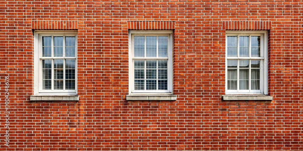 Obraz premium Panoramic red brick wall with repetitive white window