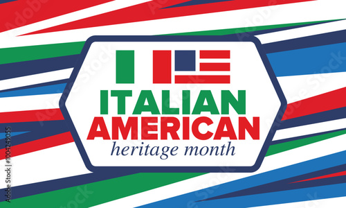 Italian American Heritage Month. Happy holiday celebrate annual in October. Italy and United States flag. Culture month. Patriotic design. Poster, card, banner, template. Vector illustration