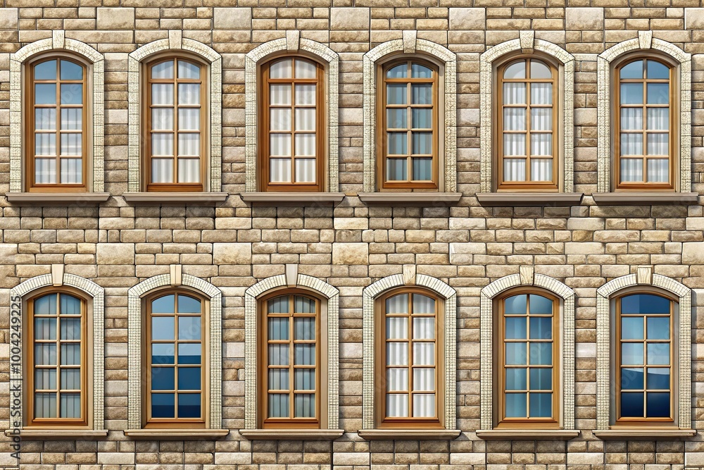 Panoramic seamless pattern of windows with stone frame Panoramic seamless pattern of windows with stone frame