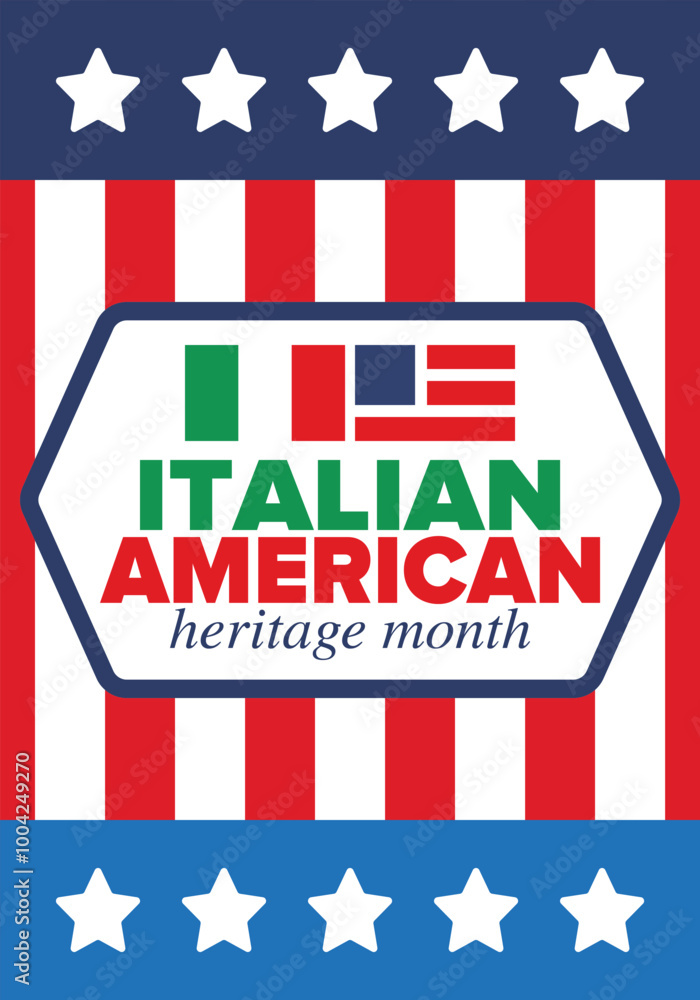 Fototapeta premium Italian American Heritage Month. Happy holiday celebrate annual in October. Italy and United States flag. Culture month. Patriotic design. Poster, card, banner, template. Vector illustration
