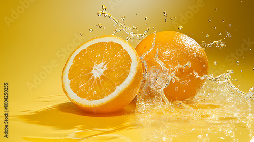 Splashing water droplets from orange slice