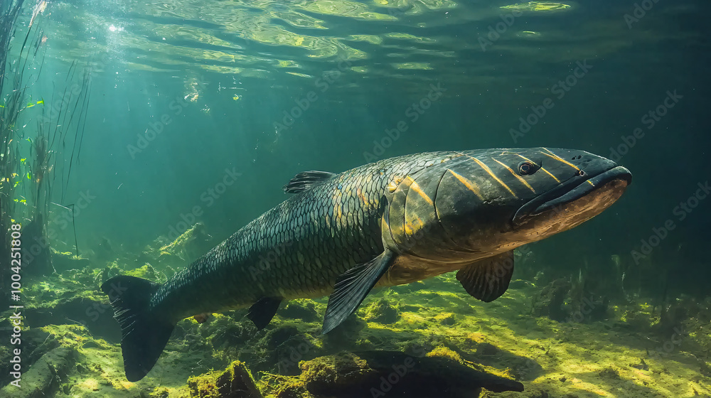 Fototapeta premium A stunning arapaima swimming in the Amazon River