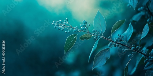 A close-up shot of a tranquil branch with delicate leaves and budding berries against a soft blurred background, inspiring peace.