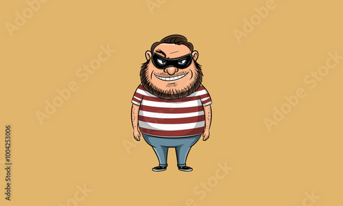 Cartoonish thief wearing a striped shirt.