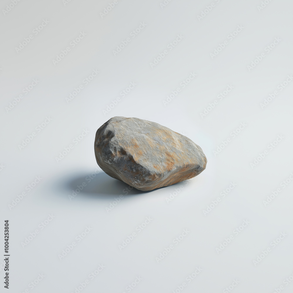 A rough gray rock is positioned on a plain white backdrop, symbolizing simplicity and solidity. A rough gray rock is positioned on a plain white backdrop, symbolizing simplicity and solidity.