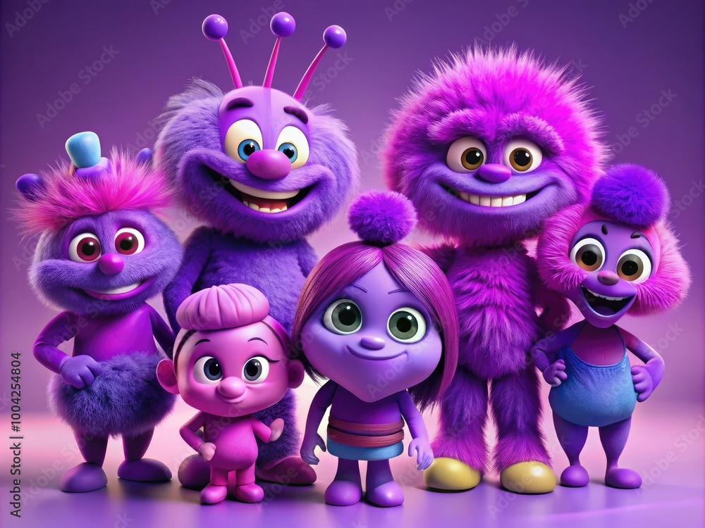 Colorful Purple Cartoon Characters in Various Fun Poses for Creative Projects and Illustrations Colorful Purple Cartoon Characters in Various Fun Poses for Creative Projects and Illustrations