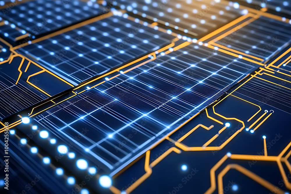 Abstract Digital Circuit Board with Glowing Lines and Grid Pattern Abstract Digital Circuit Board with Glowing Lines and Grid Pattern
