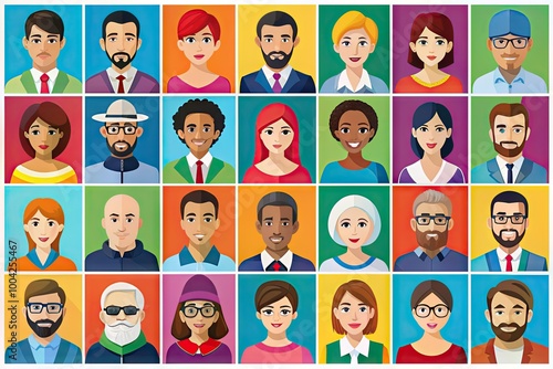 Colorful vector icons representing diverse groups of individuals and communities in flat design style