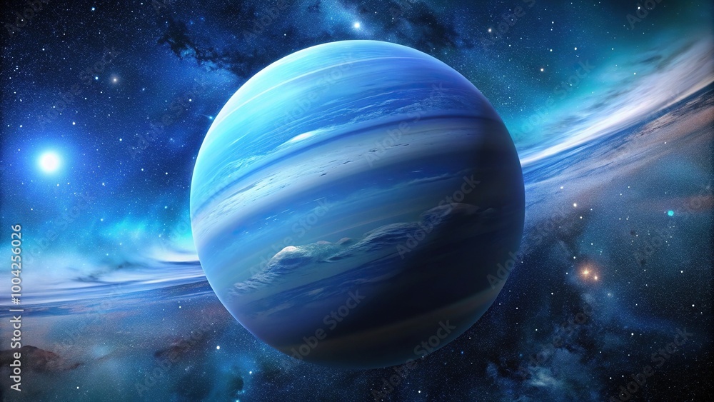 Panoramic view of the planet Neptune surrounded by stars in space Panoramic view of the planet Neptune surrounded by stars in space