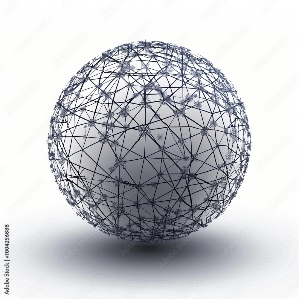 A Spherical Network Structure Showcasing Interconnected Nodes and Lines Against a White Background A Spherical Network Structure Showcasing Interconnected Nodes and Lines Against a White Background