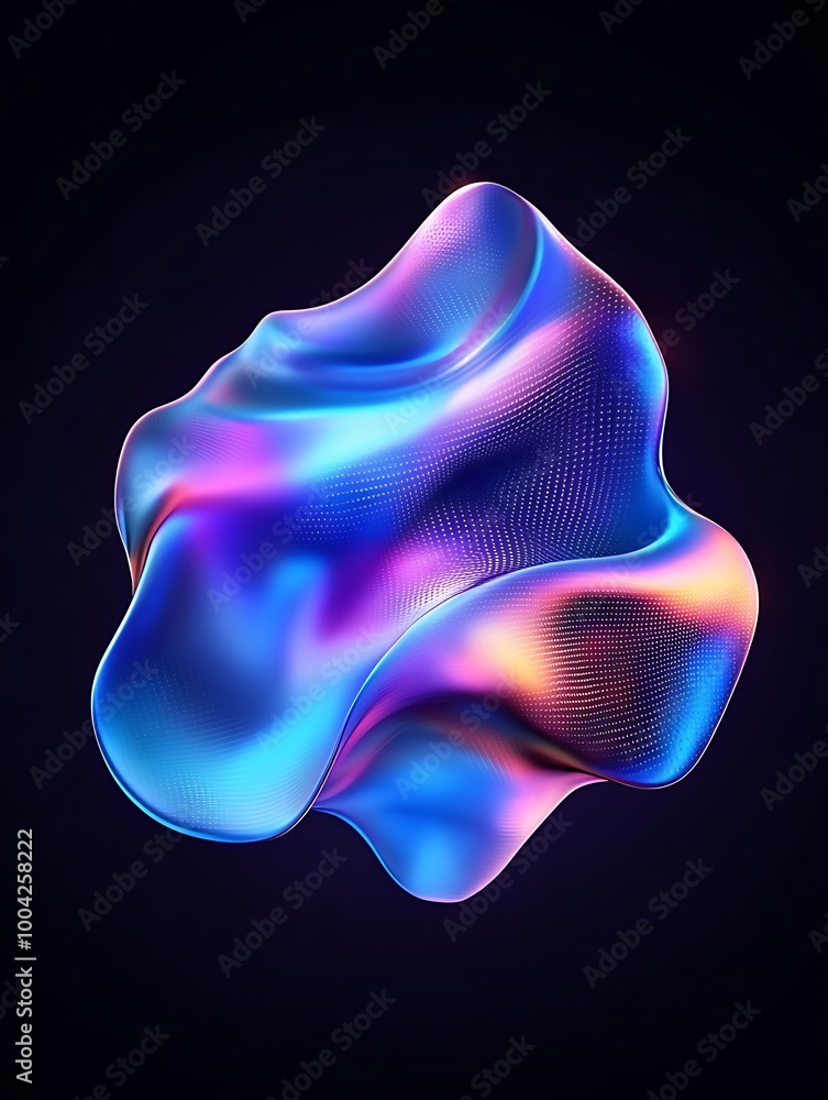 Abstract colorful fluid shape with dynamic curves and smooth surface on a dark background. A minimalist poster in metallic and chrome gradient style. Abstract colorful fluid shape with dynamic curves and smooth surface on a dark background. A minimalist poster in metallic and chrome gradient style.