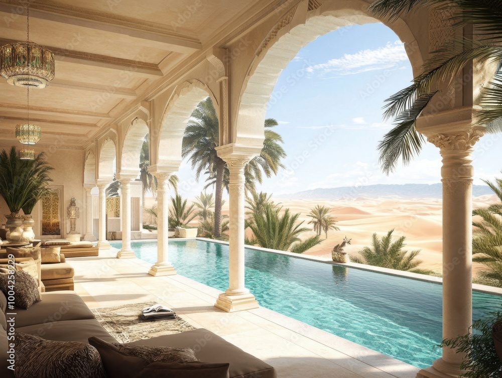 Fototapeta premium A pool with a view of the desert