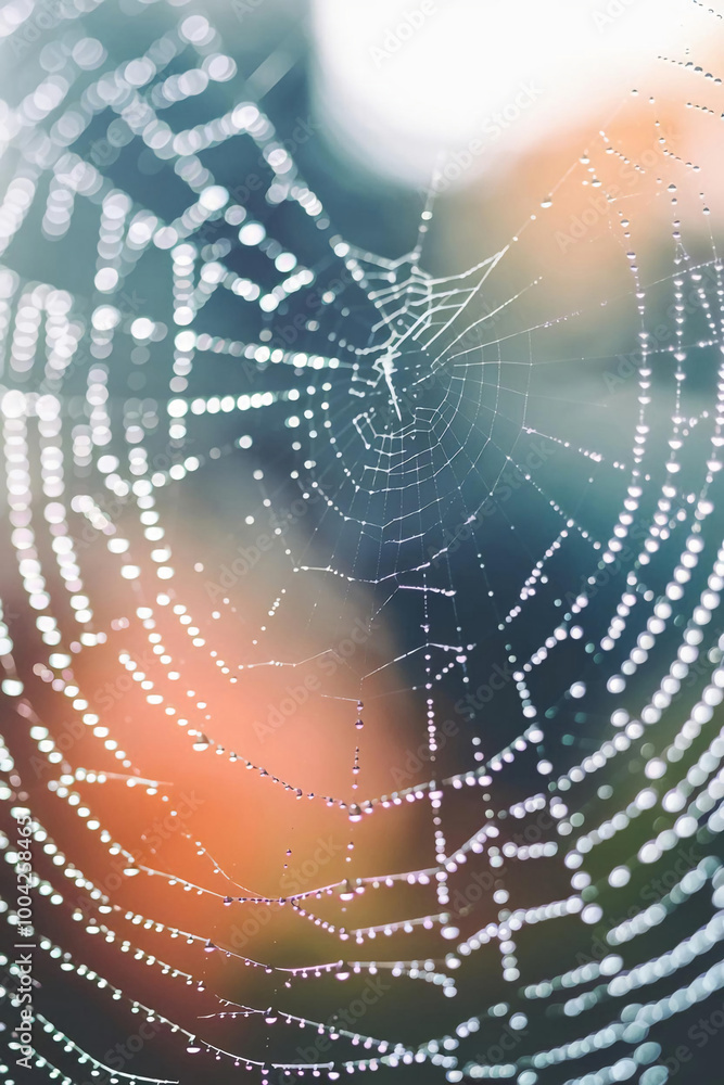 Naklejka premium Close-up Spider Web with Dewdrops Natural Macro Photography for Nature Themes