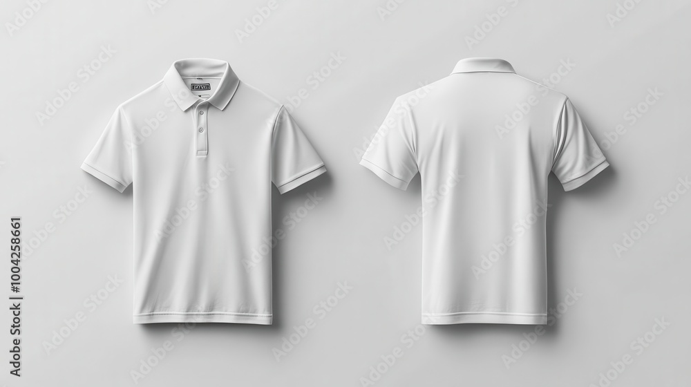 sleek white polo shirt mockup, front and back view floating against clean background. crisp details, subtle shadows for depth. minimalist product presentation, perfect for showcasing designs or logos. sleek white polo shirt mockup, front and back view floating against clean background. crisp details, subtle shadows for depth. minimalist product presentation, perfect for showcasing designs or logos.