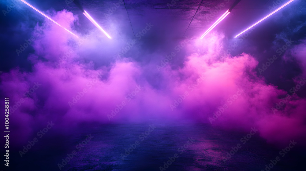 Fototapeta premium Purple and Blue Neon Lights with Smoke Abstract Background