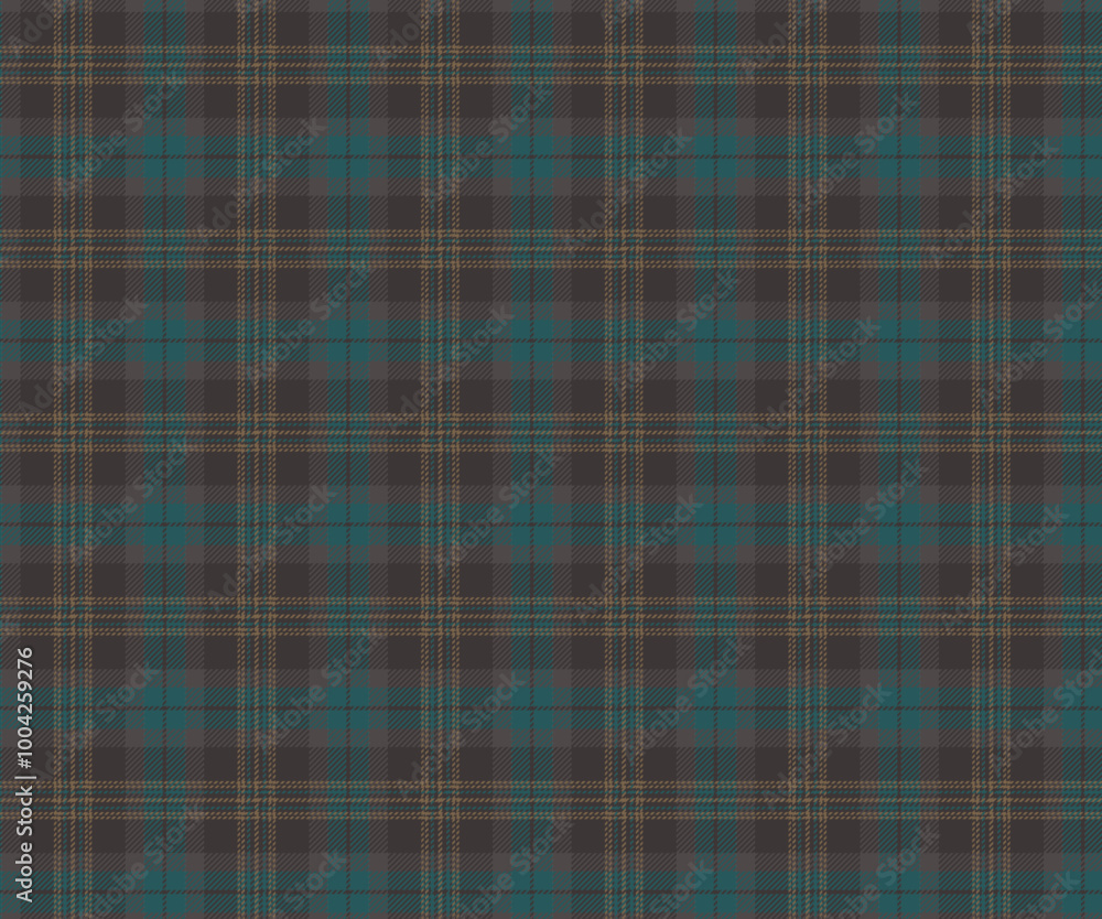 Fototapeta premium Plaid fabric pattern, brown, green, yellow, prominent in the cross-line pattern, seamless for textiles, and for designing clothes, skirts or decorative fabrics. Vector illustration.