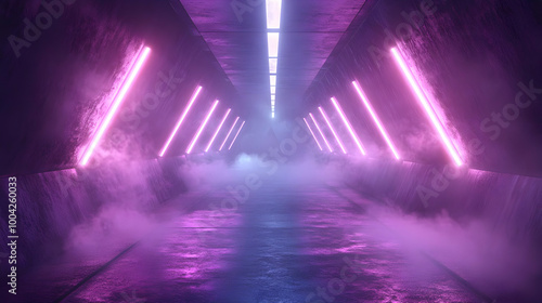 Purple Neon Lights in Futuristic Tunnel 3D Illustration