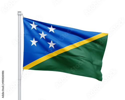 Solomon Islands national flag on white background.