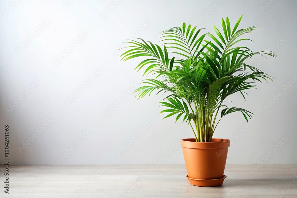 Parlour palm plant in gray flowerpot isolated on white background Parlour palm plant in gray flowerpot isolated on white background