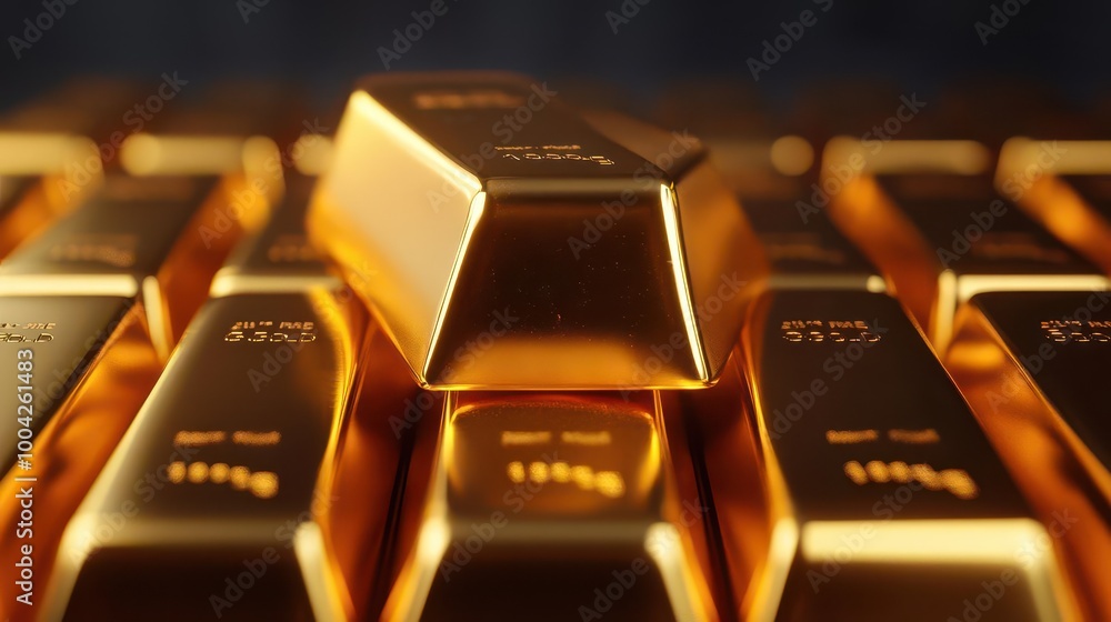 A close-up of shining gold bars stacked together, symbolizing wealth, luxury, and financial stability in a beautiful composition. A close-up of shining gold bars stacked together, symbolizing wealth, luxury, and financial stability in a beautiful composition.