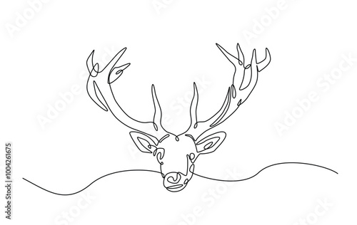 One continuous line drawing wild deer head. Deer head single line art illustration.