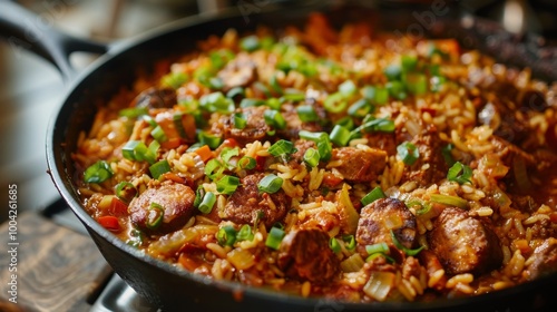 Homemade Hearty Vegetable and Meat Casserole Simmered in a Cast Iron Skillet