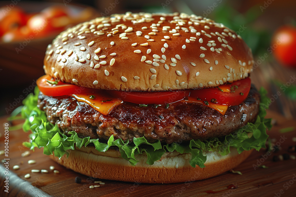 Stunning Fast Food Hamburger Macro with Vibrant Colors and Realistic Details Stunning Fast Food Hamburger Macro with Vibrant Colors and Realistic Details