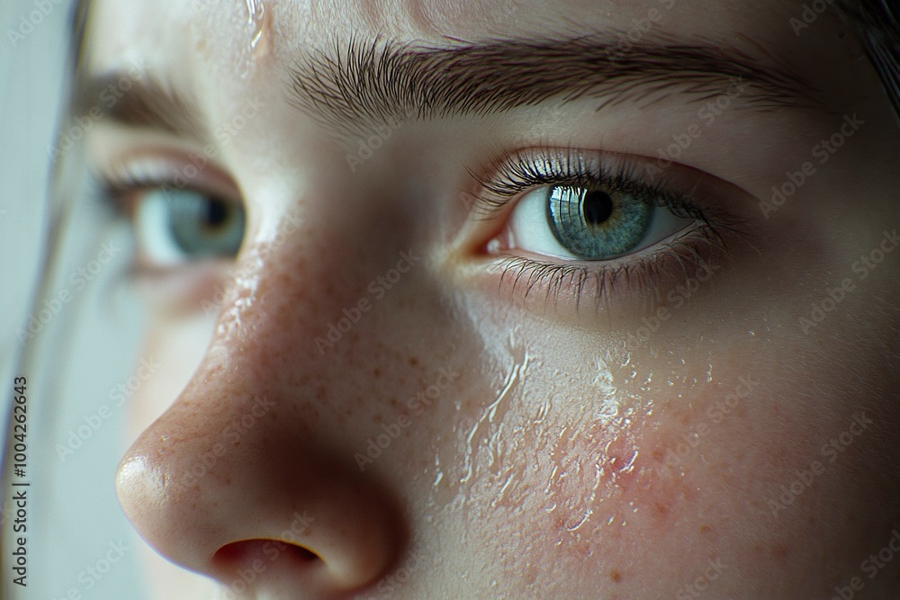close up of the face of a young woman with tears on her cheek.generative ai close up of the face of a young woman with tears on her cheek.generative ai