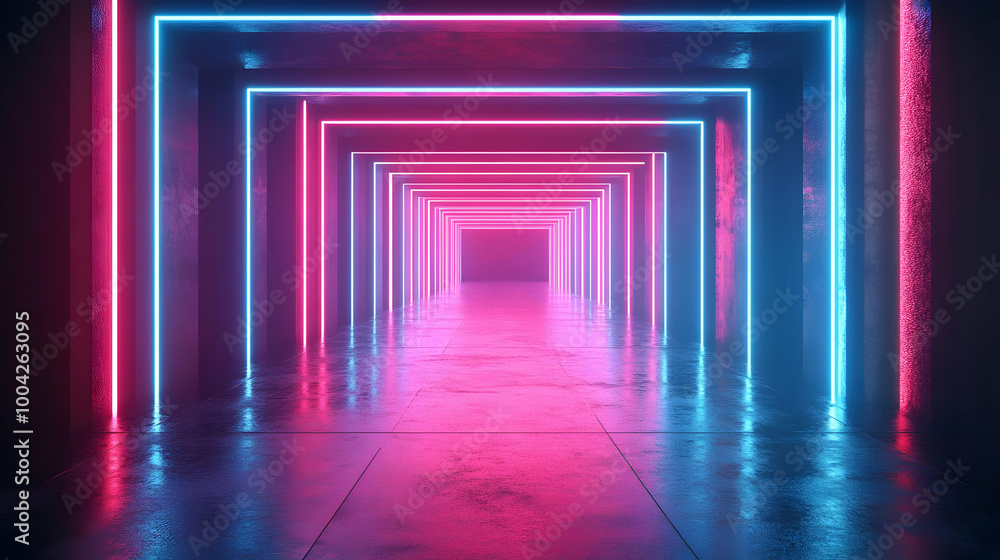 Fototapeta premium Neon Lights Tunnel - 3D Illustration