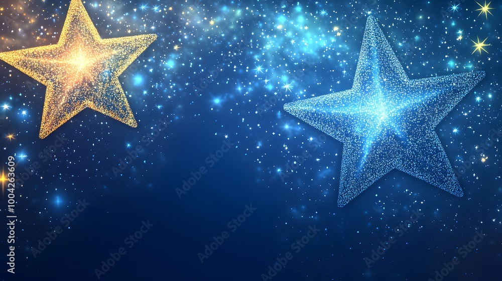 Sparkling Stars on Blue Background Sparkling Stars on Blue Background