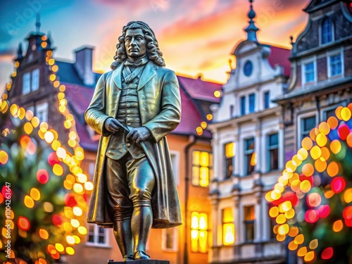 Das Händel Denkmal auf dem Marktplatz in Halle an der Saale, historisches Wahrzeichen der Stadt