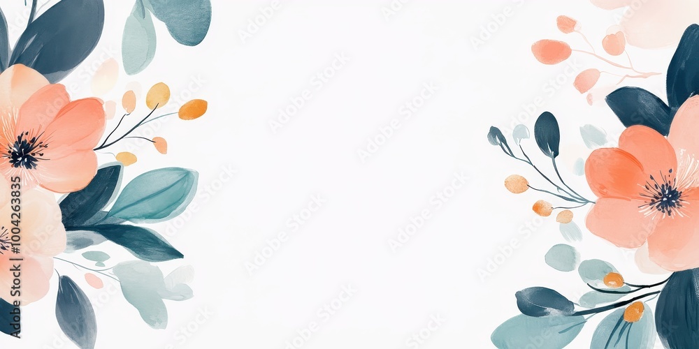 Floral design featuring soft peach and green elements, suitable for invitations or backgrounds. Floral design featuring soft peach and green elements, suitable for invitations or backgrounds.