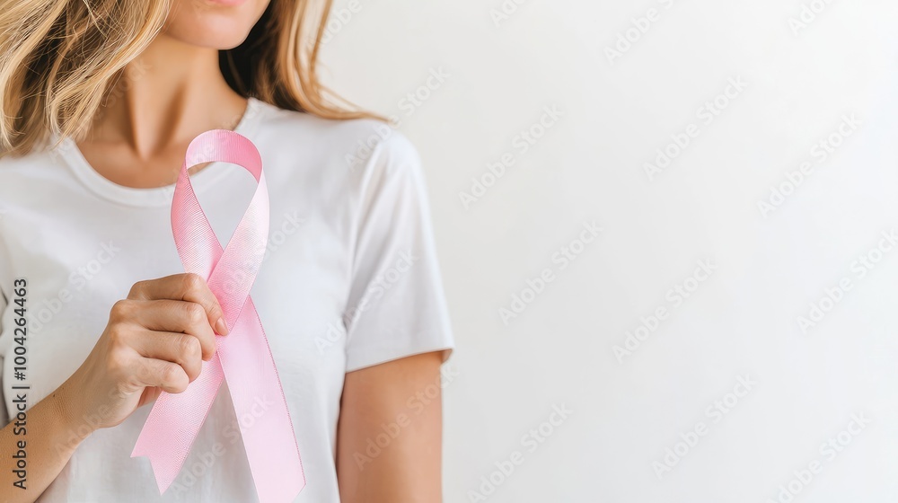 Breast Cancer Awareness Month Symbolized by Pink Ribbon in Focus Breast Cancer Awareness Month Symbolized by Pink Ribbon in Focus
