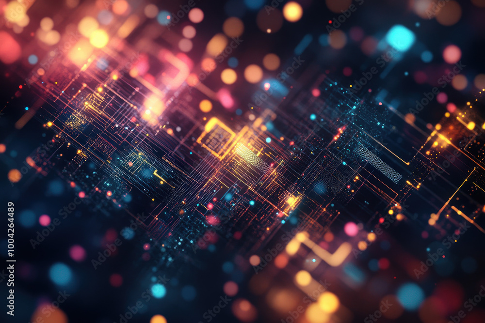 Vibrant digital landscape with glowing patterns and lights, showcasing intricate designs in a futuristic setting at night. Generative AI Vibrant digital landscape with glowing patterns and lights, showcasing intricate designs in a futuristic setting at night. Generative AI