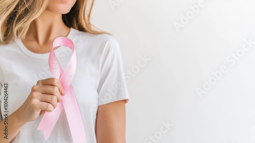 Breast Cancer Awareness Month Symbolized by Pink Ribbon in Focus