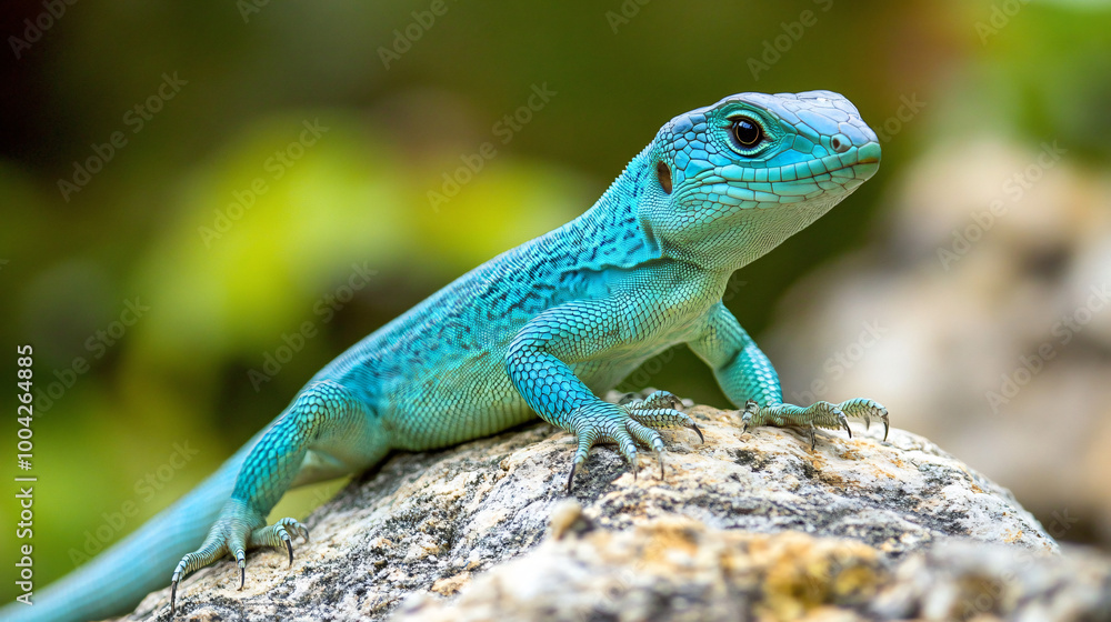 A striking blue-green lizard perched on a rock A striking blue-green lizard perched on a rock