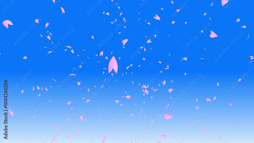 Pink cherry petals falling and flying away on blue gradient background. Abstract background with a scene of Spring time in Japan. Pink cherry petals falling and flying away on blue gradient background. Abstract background with a scene of Spring time in Japan.
