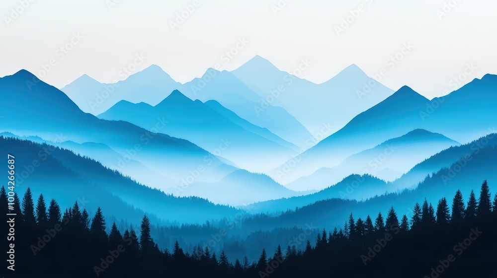 Serene blue mountain landscape at dawn Serene blue mountain landscape at dawn
