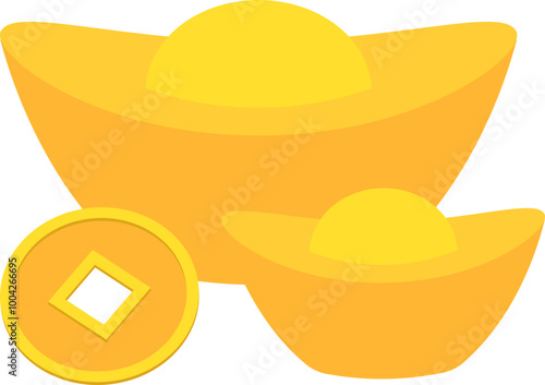 Chinese gold ingots and coins vector.
Gold Ingot yuanbao and coins icon svg.