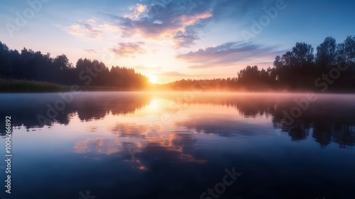 Wallpaper Mural Serene sunrise over misty lake reflections Torontodigital.ca