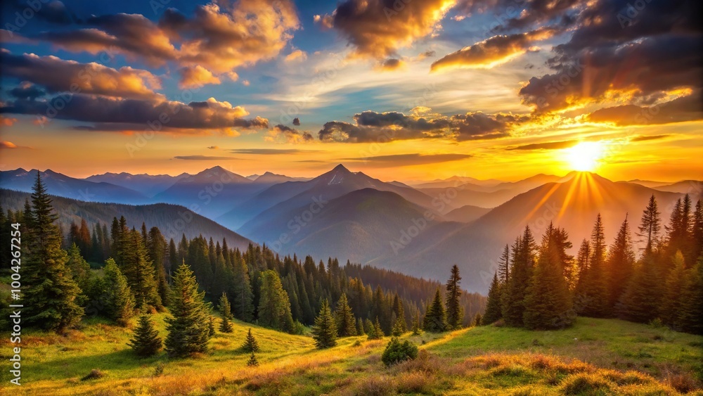 Obraz premium Peaceful sunset scene amongst mountain peaks