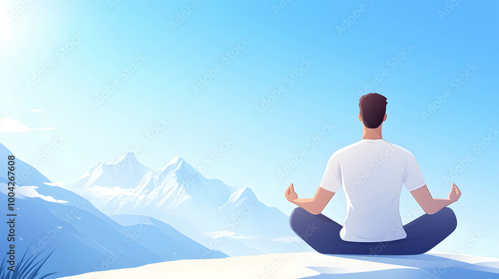 Fototapeta premium A person sitting calmly in a meditative pose, radiating self-belief and tranquility. Reduce stress in living and investing and doing business.