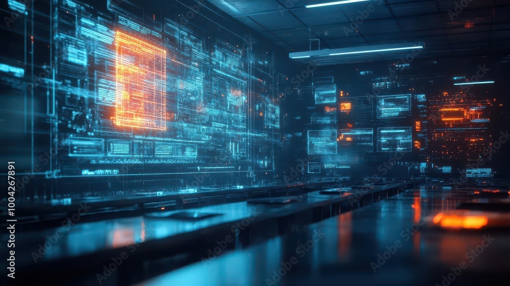 School classroom in a futuristic setting with glowing holographic learning tools Futuristic Hologram Minimalist School classroom in a futuristic setting with glowing holographic learning tools Futuristic Hologram Minimalist